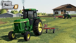 FS19 HAY DAY RAKING amp TEDDING HAY WITH THE OLD JOHN DEERES [upl. by Notniw]