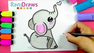 How to draw A CUTE BABY ELEPHANT  Cómo dibujar UN ELEFANTE BEBÉ KAWAII [upl. by Daberath]