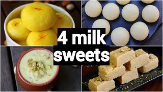 4 easy milk sweet recipes  easy milk dessert recipes  instant milk dessert recipes [upl. by Essyle836]