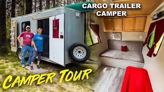 LOW COST  Cargo Trailer Camper DIY Conversion TOUR [upl. by Hanej]