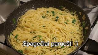 Spagečiai su česnakiniu padažu Makaronų receptai Spaghetti with Garlic Sauce Pasta Recipes [upl. by Anidan449]