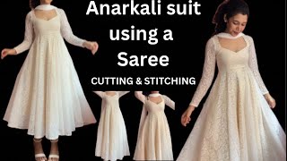 ANARKALI DRESS USING MEESHO SAREE CUTTING AND STITCHING [upl. by Quartana]