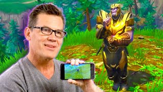 Josh Brolin Reacts to Thanos Fortnite Gameplay [upl. by Refinneg]