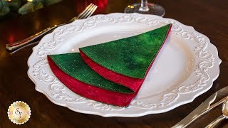 Simple DIY Folded Christmas Tree Napkin  Shabby Fabrics Tutorials [upl. by Asalocin]