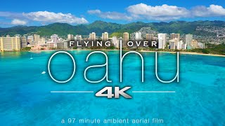 FLYING OVER OAHU 4K Hawaii Ambient Aerial Film  Music for Stress Relief  Honolulu to North Shore [upl. by Schou]