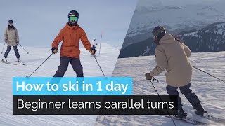 How to Ski in One Day  Beginner Learns Parallel Turns [upl. by Anawd]