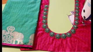 Hand embroidery neck design for silk saree blouse [upl. by Prem176]