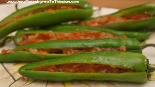 Ethiopian Food  Sinig recipe vegan long Peppers with Onion amp Tomato Amharic English [upl. by Nessah]