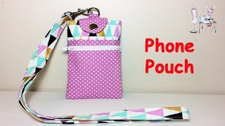 DIY Phone pouch with lanyard  Pochette de téléphone  Sewing Tutorial [upl. by Ahsed385]