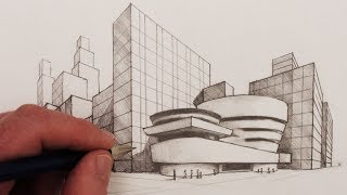 How to Draw 2Point Perspective The Guggenheim New York [upl. by Maia]