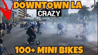 MINI BIKE TAKEOVER THE STAPLE CENTER DOWNTOWN LA RIDEOUT [upl. by Anahsal]