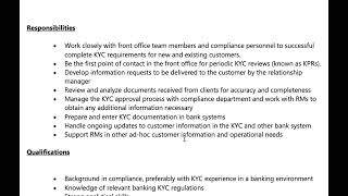 KYC Analyst Job Description Overview [upl. by Ojaras]