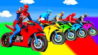 الأبطال الخارقين على القضبان دوامة قمع جسر 🚴‍♂️ SPIDER MANon Motorcycle in Spiral Bridge Stunt Rid [upl. by Ashly]