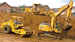 Excavator Dump Trucks Motor Grader Compactor Busy Working On Toll Road Construction [upl. by Lindsley]