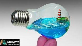 Ocean in a Light Bulb Lighthouse Diorama  RESIN ART [upl. by Lalittah]