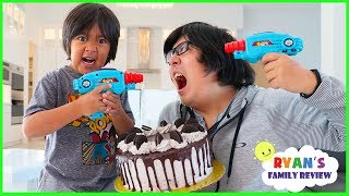 Ryan Laser Tag Blasters Challenge vs Daddy for Cake [upl. by Liag]