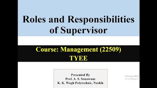 Roles and Responsibilities of Supervisor [upl. by Rebel]