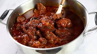 NIGERIAN GOAT MEAT STEW SMOKY GOAT MEAT PARTY STEW  SISI JEMIMAH [upl. by Jamnes]