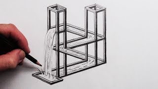 How to Draw The Impossible Waterfall 3D Optical Illusion [upl. by Arrais]