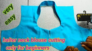 how to halter neck blouse cutting in teluguvery easy method for beginners [upl. by Anilet640]