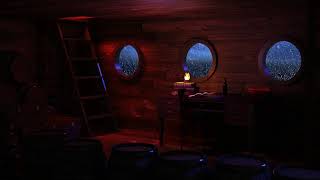 Pirate Ship Cabin Ambience  Thunderstorm Heavy Rain Wind Storm Ocean Waves Wood Creaking [upl. by Chic]