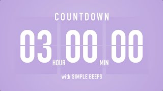 3 Hours Countdown Flip Clock Timer  Simple Beeps 🫐 🔔 [upl. by Doralynne]