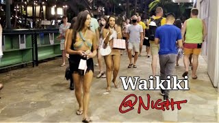 HAWAII  WAIKIKI  Night Street Scenes  Transition from beaches to restaurantsnightclubs [upl. by Robena]