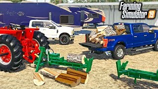 CAMPING TRIP GATHERING amp SPLITTING FIREWOOD FOR COLD NIGHTS MULTIPLAYER  FARMING SIMULATOR 2019 [upl. by Gregrory]