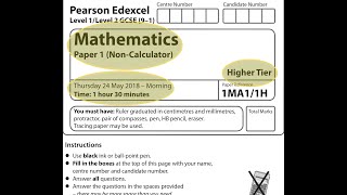 EDEXCEL GCSE Maths June 2018 Paper 1 Higher NonCalculator 1H [upl. by Julieta470]