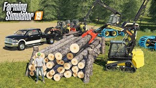 FS19 BUILDING A LOG CABIN CUTTING DOWN TREES amp STACKING LOGS  MULTIPLAYER EP 1 [upl. by Eekram299]