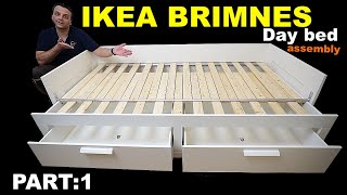 IKEA BRIMNES Day bed assembly instructions  PART 1 [upl. by Nehtiek139]