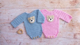 Crochet Baby Onesie Pattern Part 1 of CUTE amp EASY Tutorial [upl. by Enyr598]