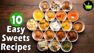 10 Easy Sweets  Indian Sweets  Quick and Easy Sweets Recipes  Instant Indian Sweets Recipes [upl. by Atiuqer714]