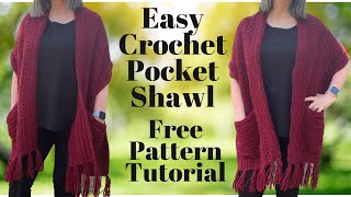 Easy Pocket Shawl Crochet Tutorial [upl. by Okoyik551]