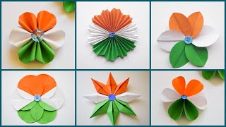 6 Easy Tricolor Paper Flowers  Craft Ideas for Republic Day  Tricolor Craft Ideas with Paper [upl. by Christensen827]