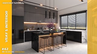 Kitchen room  Sketchup tutorial  Vray 5 Sketchup interior 42 [upl. by Akirea]