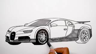 How to draw a car  Bugatti Chiron Step by step [upl. by Eltsyrk]