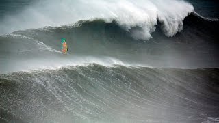 Australian Windsurfer Jason Polakow Rides the Giant Waves of Nazarés Praia do Norte [upl. by Alolomo538]