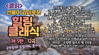 클읽 ❗무광고 클래식😊❗ 힐링 클래식 5탄 12곡 60분 클래식 명곡  브람스 베토벤 모차르트 바하 쇼팽 슈베르트 사티 마스네 파헬벨 포레등 거장 11명의 걸작 12곡 [upl. by Germaine888]