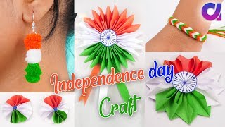 Tricolour Paper flower Badge Bracelates amp earring craft ideas  Independence Day Craft  Artkala [upl. by Barcroft]