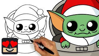 How To Draw Christmas Baby Yoda  Holiday Lesson [upl. by Nevag]