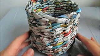 Weaving ROUND BASKET with Recycled Newspaper [upl. by Reger979]