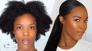 HOW TO SLEEK LOW PONYTAIL W WEAVE ON 4B4C NATURAL HAIR [upl. by Kenley]