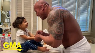 Dwayne Johnson sings You’re Welcome while washing hands with daughter [upl. by Frayne]