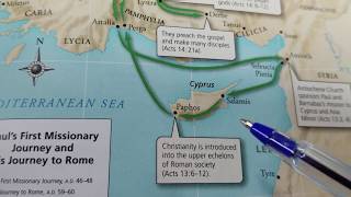 Paul and Barnabas First Missionary Journey Map Acts 13  14 [upl. by Zohara]