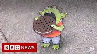 David Zinn Street art that washes away in the rain  BBC News [upl. by Lorien]