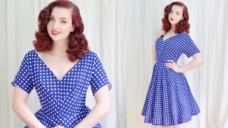 Making a 1950s Dress  Blue Dotted Dress [upl. by Kopans352]