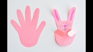 Paper Handprint Bunnies  Easy Easter Craft Using Construction Paper [upl. by Mickey]