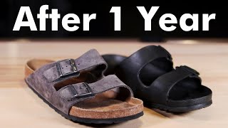 1 YEAR LATER  Birkenstock Arizona EVA amp Leather Soft Bed ComparisonReview [upl. by Riggs]