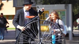 GIANT BIKE IN PUBLIC 1875 Penny Farthing [upl. by Kape]